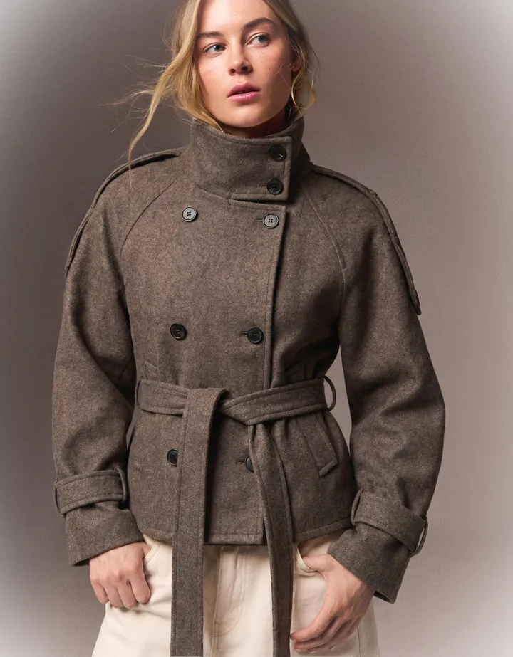 Bershka Cazadora Trench Cuello Funnel Mujer L Visón
