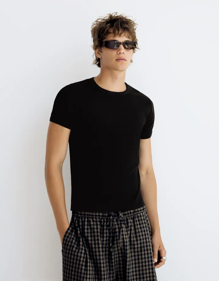 Bershka Camiseta Canalé Slim Fit Hombre L Negro