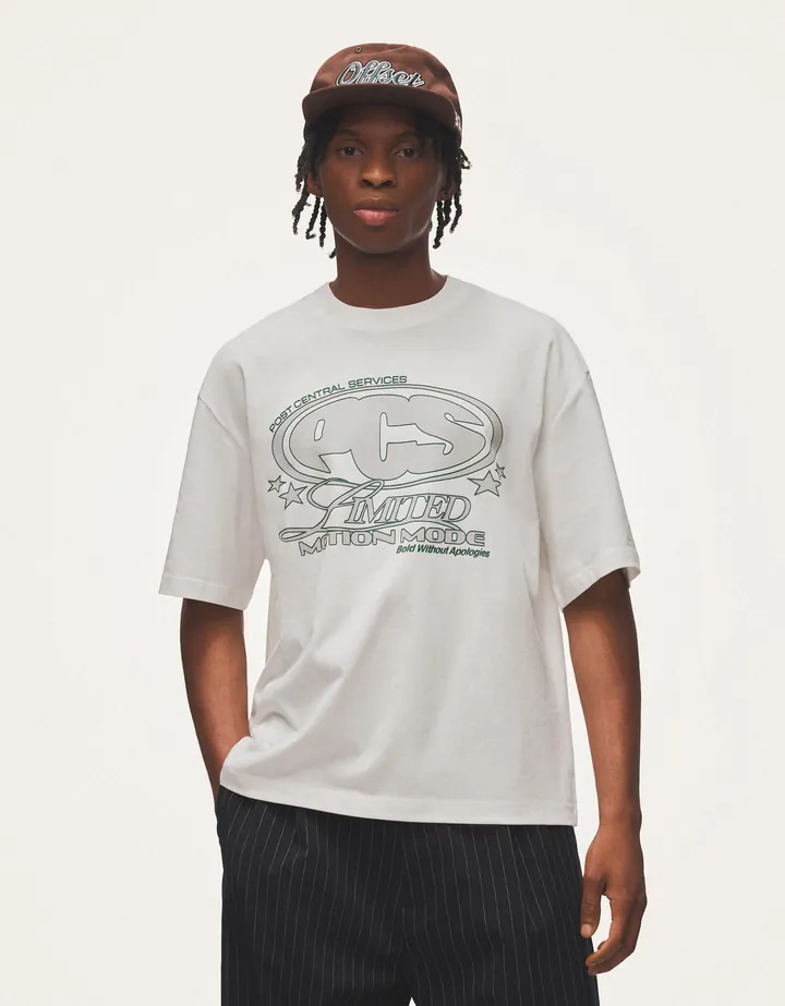 Bershka Camiseta Manga Corta Boxy Print Hombre L Blanco
