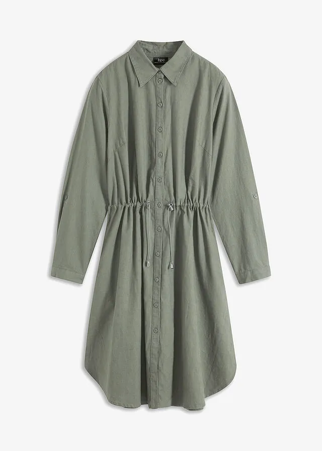 Vestido camisero de mezcla de lino y algodón
