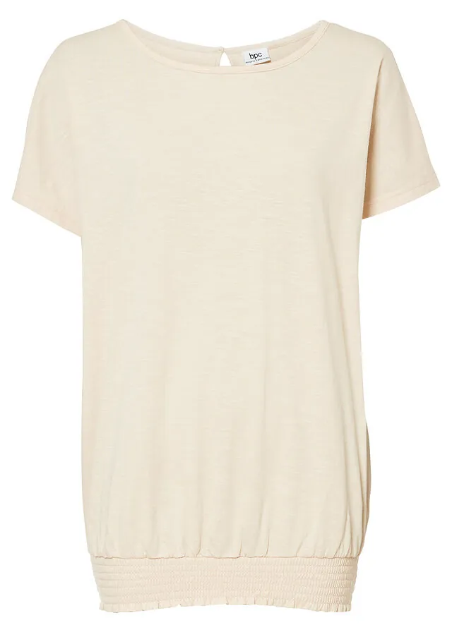Camiseta de hilo flameado de algodón orgánico con cuello de nido de abeja