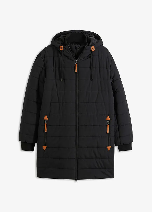 Parka acolchada con capucha y detalles de piel sintética