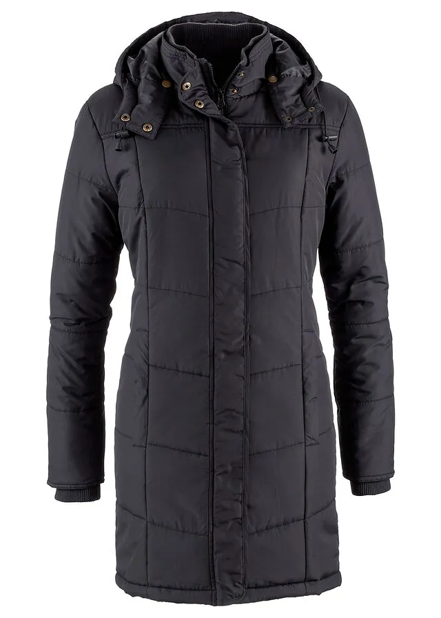 Chaqueta larga guateada con cuello y capucha