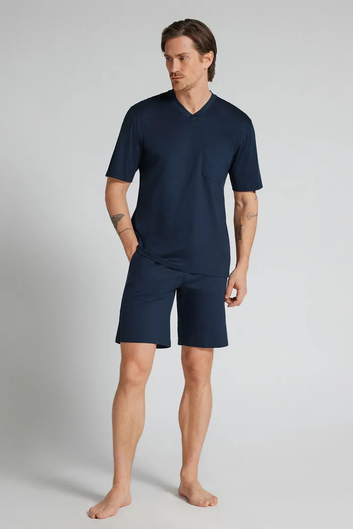 Intimissimi Pijama Corto de Algodón Mercerizado Filo Premium Hombre Azul Tamaño L
