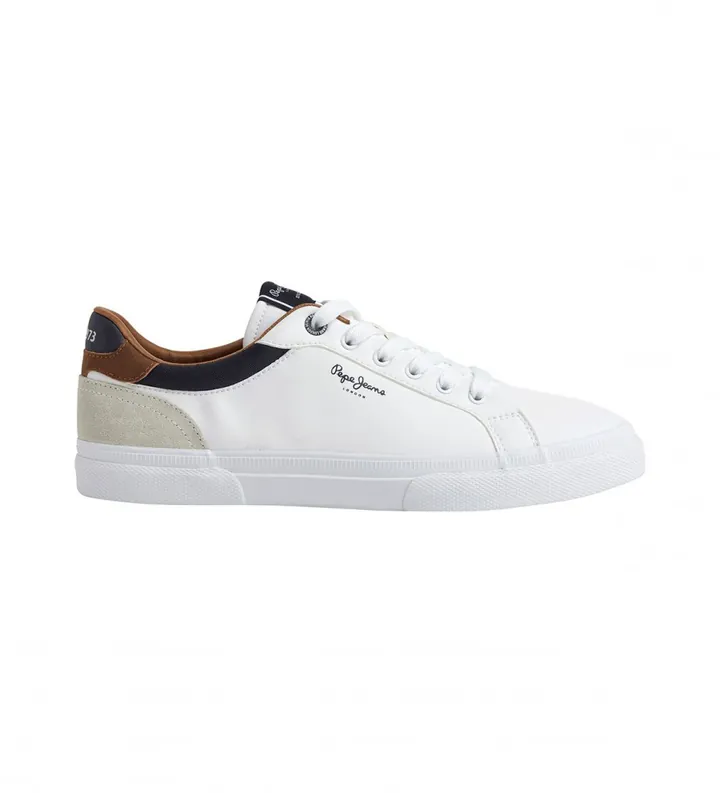 Pepe Jeans para hombre. PMS30839 Zapatillas Tribunal De Kenton blanco (44), Piel, Plano, Cordones, Casual