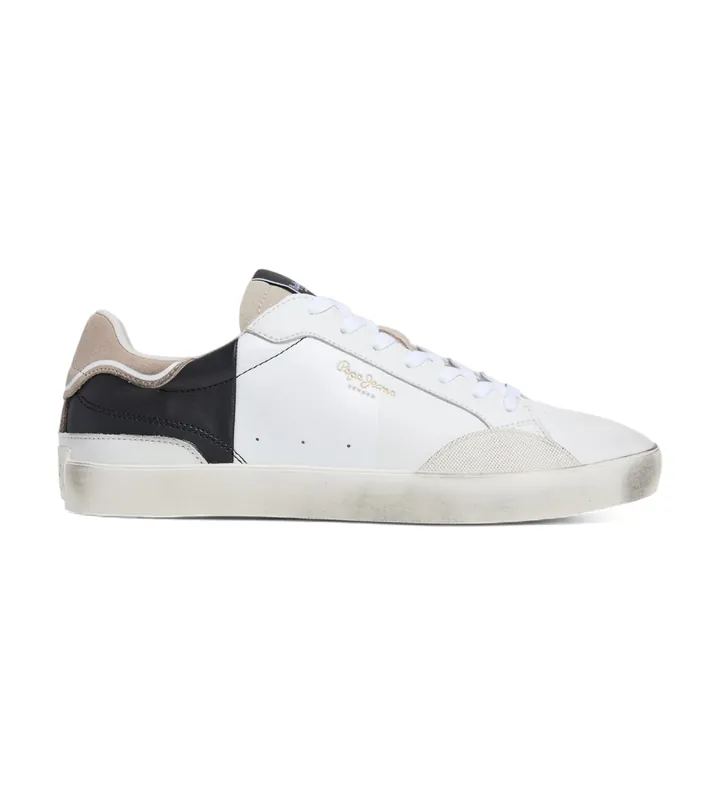 Pepe Jeans para hombre. PMS31049 Zapatillas de piel Lane Origin blanco (41), Plano, Ante, Cordones, Casual