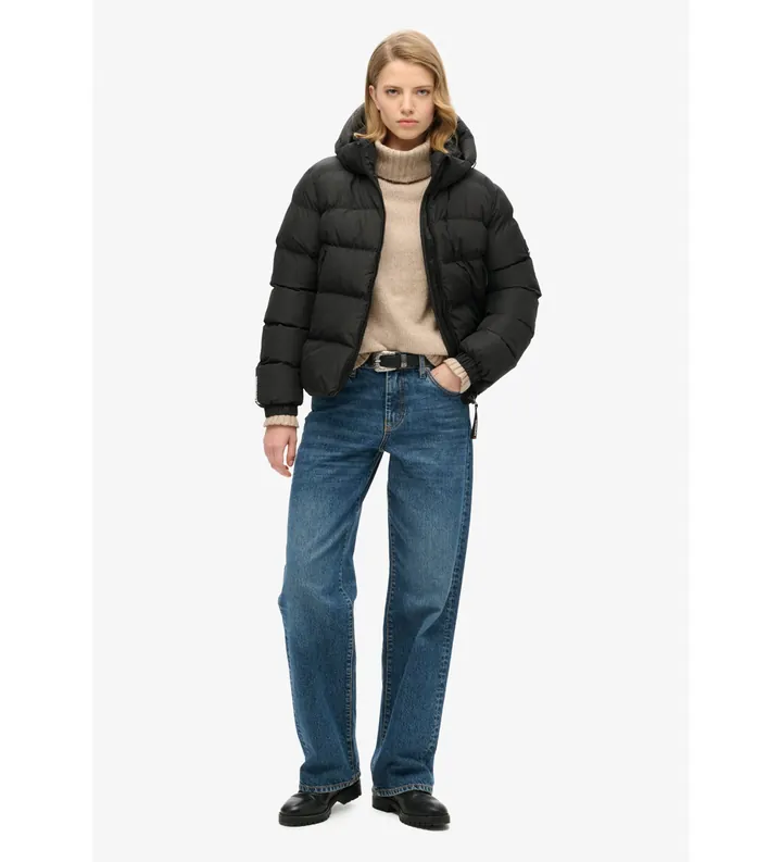 Superdry para mujer. W5011721A Chaqueta Puffer Sport negro (L), Casual, Poliéster Reciclado, Sostenible