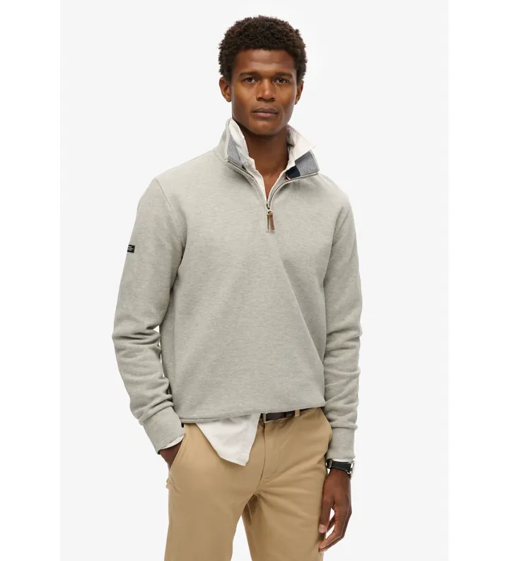 Superdry para hombre. M2014078A Sudadera de piqué con media cremallera Core gris (M), Casual, Algodón
