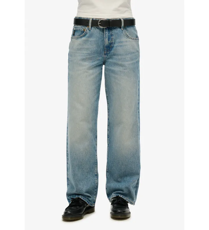 Superdry para mujer. W7011200A Jeans de tiro medio y pierna ancha azul (26/32), Casual, Denim, Algodón Orgánico, Sostenible