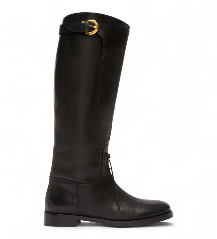 Weekend Max Mara para mujer. 2525796015600 Botas de piel Visby negro (38), Plano, Cordones, Casual, Clásico
