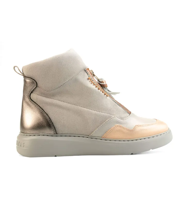 Hispanitas para mujer. CHI243654 Zapatillas de Piel Picual gris (36), Plano, Cremallera, Casual