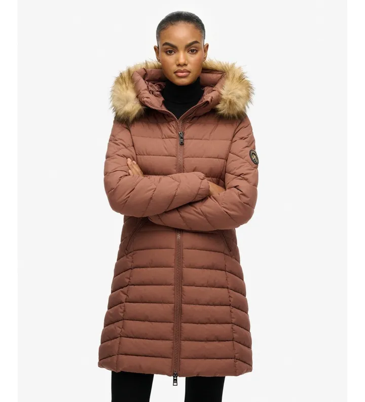 Superdry para mujer. W5011999A Abrigo Fuji marrón (M), Casual, Poliéster Reciclado, Sostenible