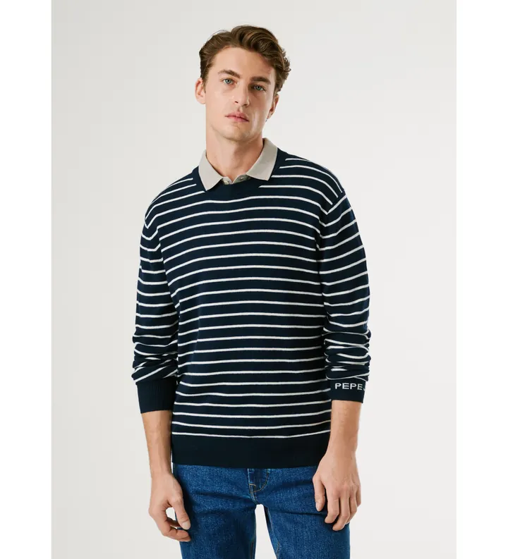 Pepe Jeans para hombre. PM7000010 Jersey Andre Stripe marino (L), Casual, Algodón