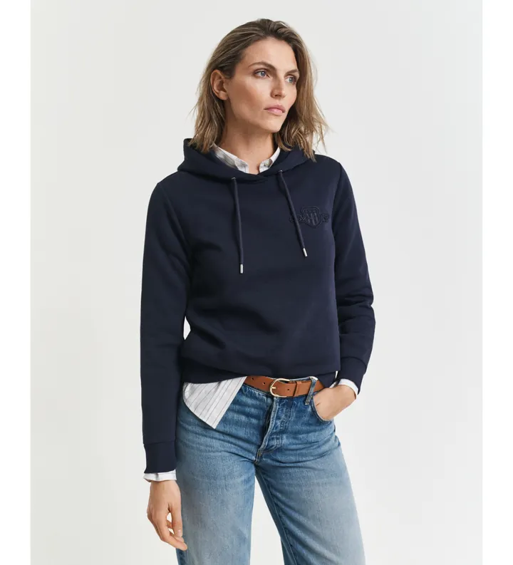 Gant para mujer. 4202587 Sudadera con capucha Tonal Shield marino (L), Casual, Algodón