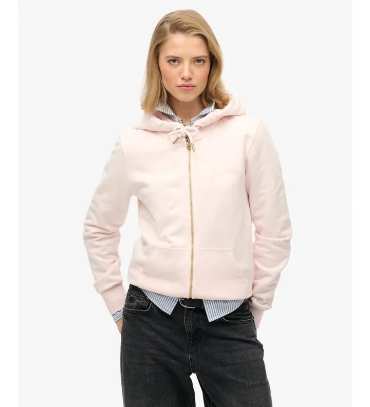 Superdry para mujer. W2012477A Sudadera Essential Logo Zip rosa claro (L), Casual, Algodón