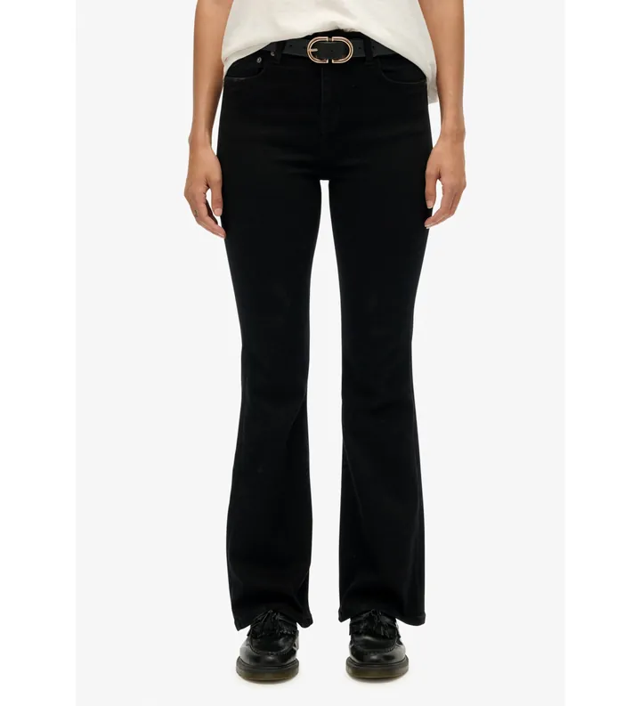Superdry para mujer. W7011260A Jeans Mid Rise Flare negro (26/30), Casual, Algodón
