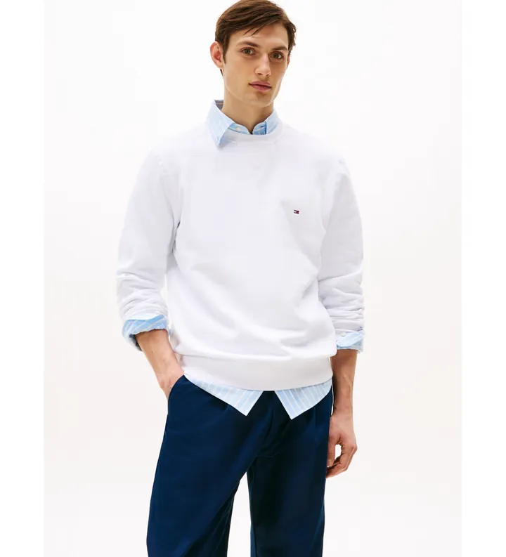 Tommy Hilfiger para hombre. MW0MW37232 Sudadera Essential Fleece Crewneck blanco (XL), Casual, Algodón