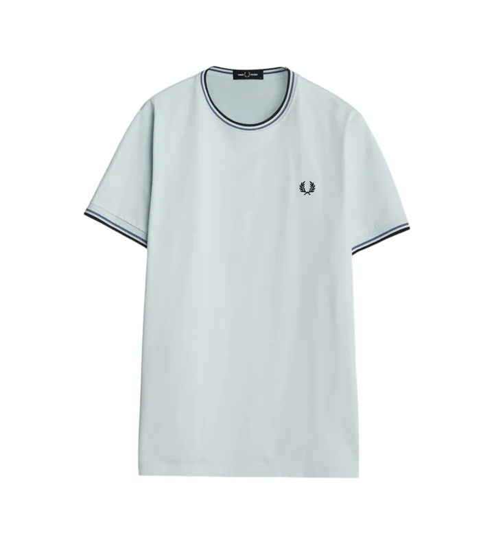 Fred Perry para hombre. M1588 Camiseta Twin Tipped azul (S), Casual, Algodón, Manga corta