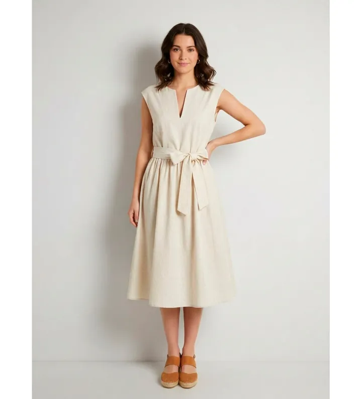 Woolrich para mujer. CFWWDR2028FRUT3944 Vestido Poplin blanco (L), Beige, Casual, Algodón, Sin mangas / Tirantes