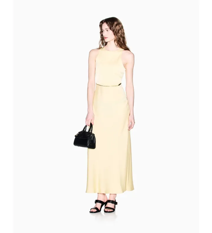 A|X Armani Exchange para mujer. XW001971AF21553U2149 Vestido Maxi amarillo (L), Casual, Fiesta, Poliéster, Sin mangas / Tirantes