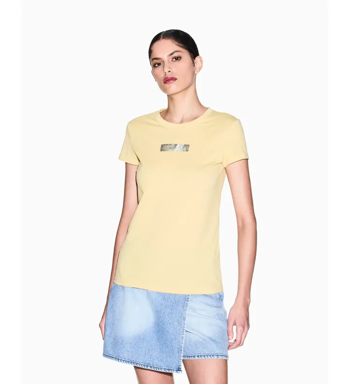 A|X Armani Exchange para mujer. XW002327AF10358U2149 Camiseta Punto amarillo (L), Casual, Algodón, Manga corta