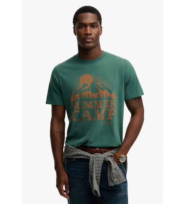 Superdry para hombre. M1012378A Camiseta Retro Outdoor Rlxd verde (L), Casual, Algodón, Manga corta