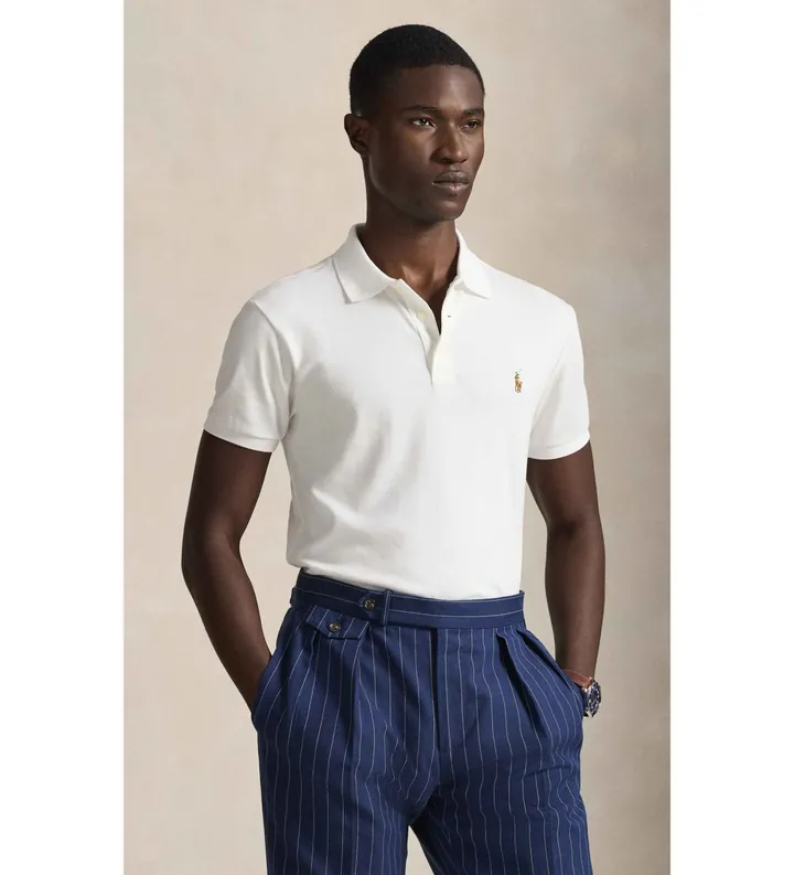 Polo Ralph Lauren para hombre. 710685514001 Polo de tacto suave Slim Fit blanco (3XL), Casual, Algodón, Manga corta