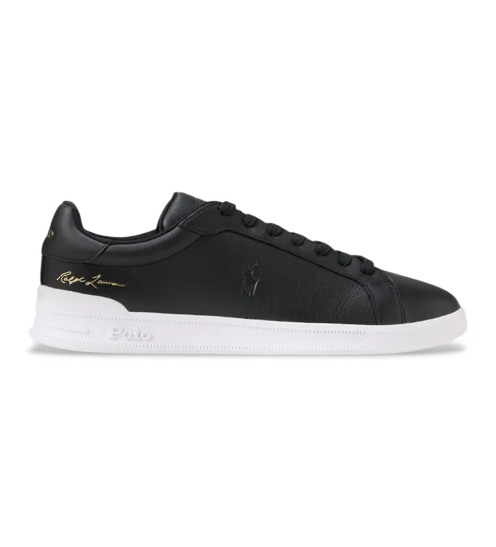 Polo Ralph Lauren para hombre. 809P13083002 Zapatillas Heritage Court II de piel negro (40), Plano, Cordones, Casual