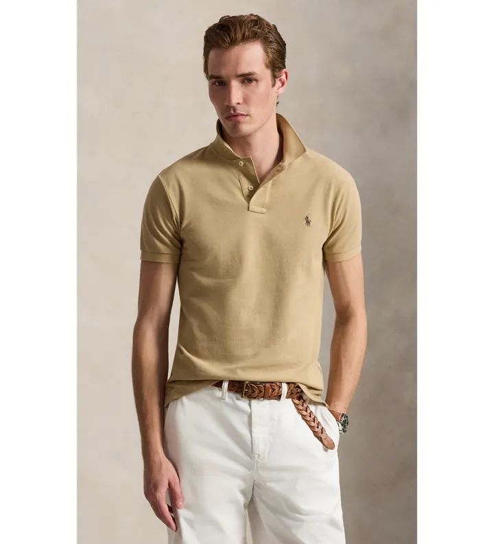 Polo Ralph Lauren para hombre. 710536856511 Polo de piqué Slim Fit beige (L), Casual, Algodón, Manga corta