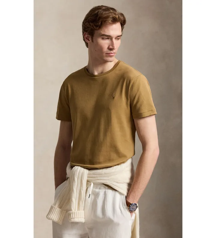 Polo Ralph Lauren para hombre. 710740727509 Camiseta de algodón suave Custom Slim Fit marrón (L), Casual, Manga corta