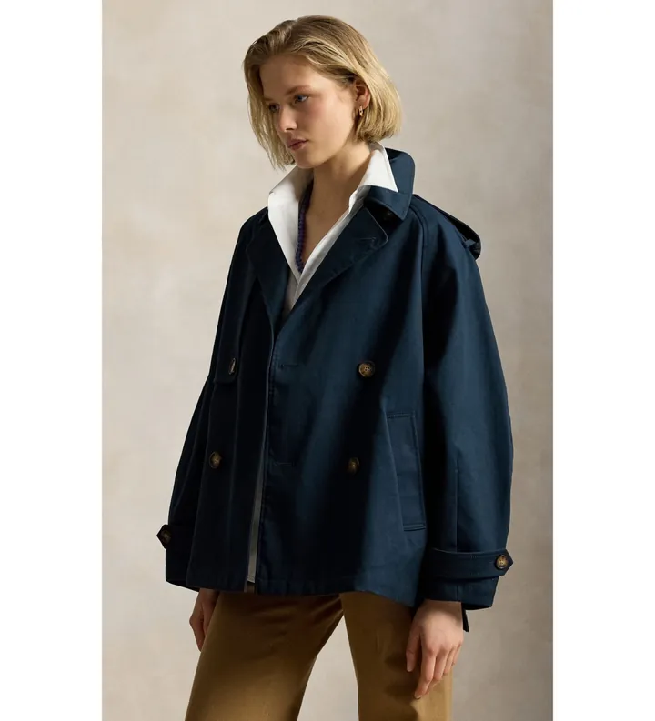 Polo Ralph Lauren para mujer. 211A93313002 Abrigo globo de sarga de algodón marino (L), Casual, Clásico