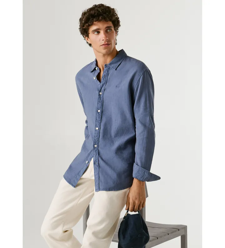 Pepe Jeans para hombre. PM3091192 Camisa Payton marino (M), Casual, Lino, Manga larga