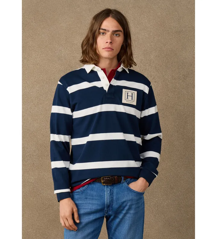Hackett London para hombre. HM5700023 Polo rugby H marino (L), Casual, Algodón, Manga larga