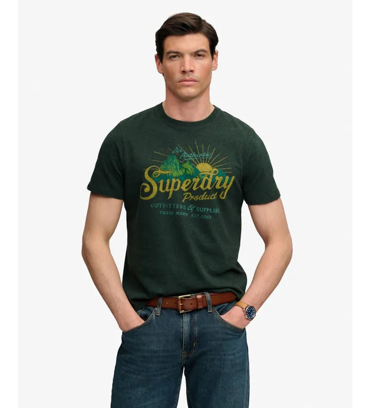 Superdry para hombre. M1012442A Camiseta Outdoors Mountain verde (L), Casual, Algodón, Manga corta