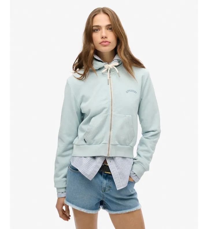 Superdry para mujer. W2012286A Sudadera con capucha y cremallera Essential Logo Cropped azul claro (M), Casual, Algodón