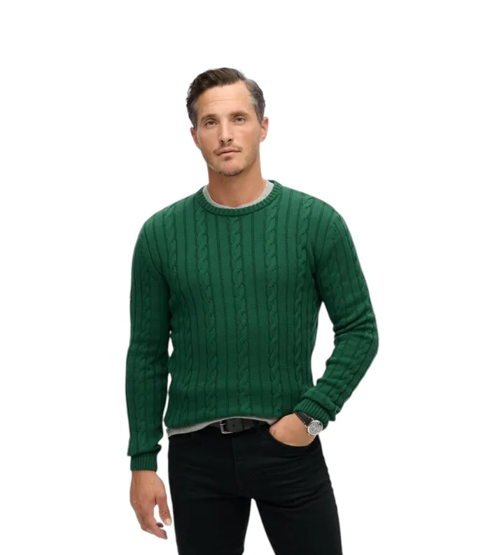 Superdry para hombre. M6110660A Jersey Cotton Classic Cable verde (L), Casual, Algodón