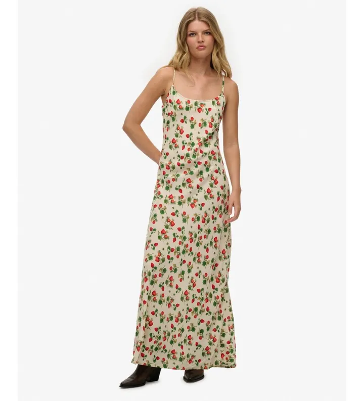 Superdry para mujer. W8012031A Vestido Bias Cut beige (L), Casual, Sin mangas / Tirantes