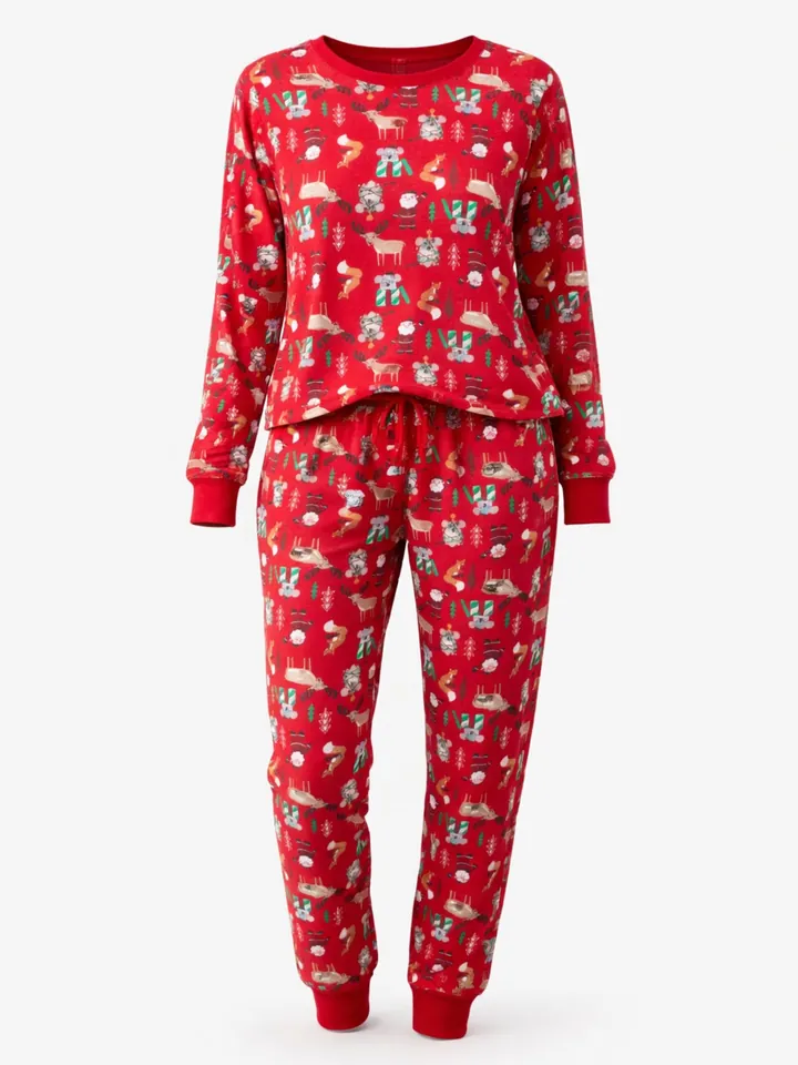 LEAFLETIC Pijama 'Leafletic Women’s Christmas Pajama Set' verde oscuro / rojo fuego