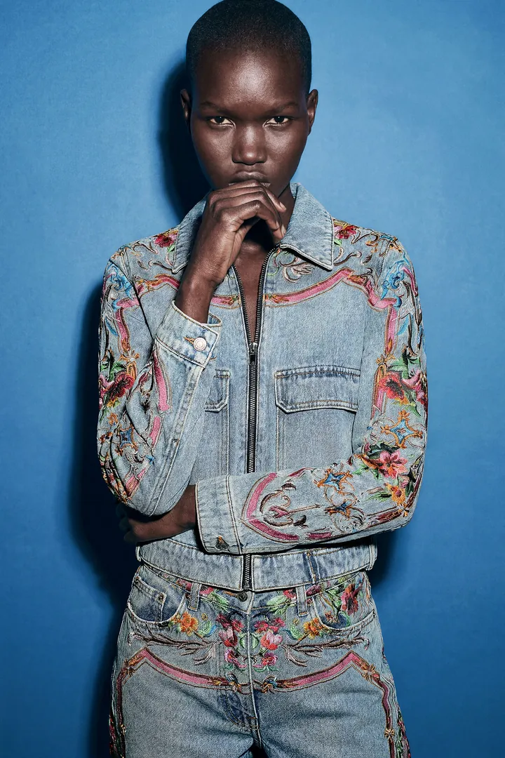 Desigual, Cazadora Denim estampada 100% Algodón, Mujer, Algodon, Azul, L