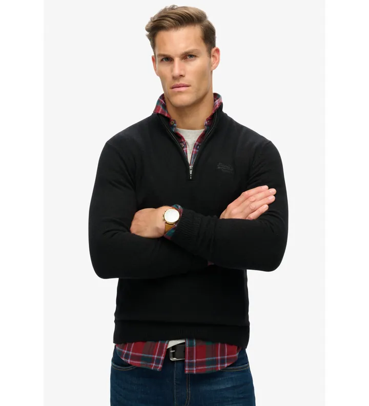Superdry para hombre. M6110640A Jersey bordado Essential negro (L), Casual, Lana