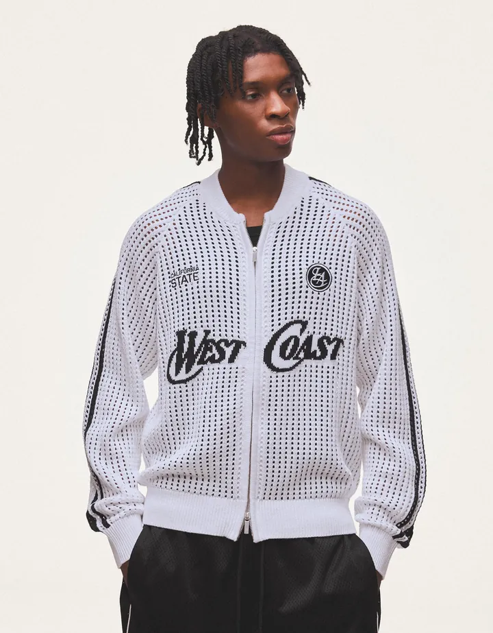 Bershka Chaqueta Cremallera Mesh Retro Hombre L Blanco