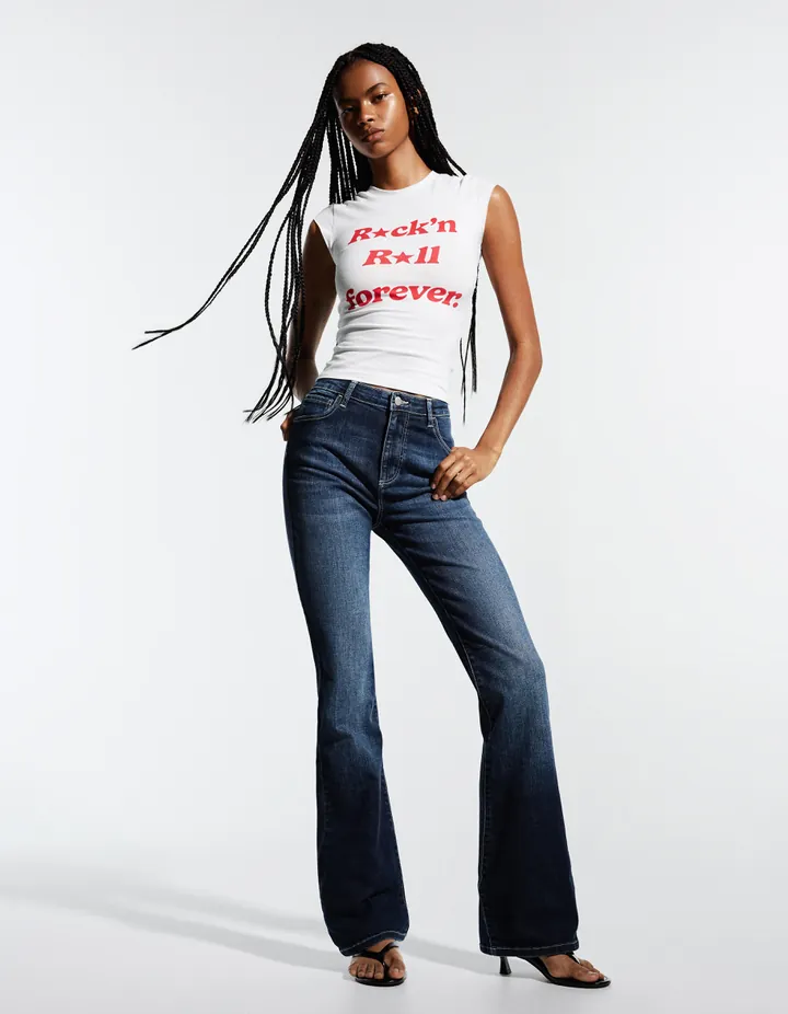 Bershka Jeans Flare Mujer 32 Azul