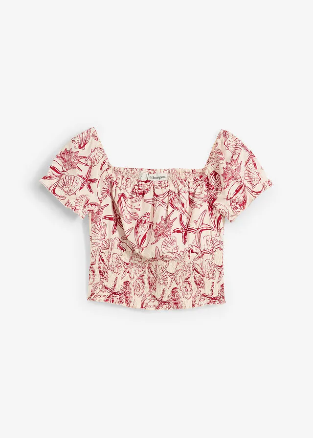 Blusa de algodón puro con escote bañera