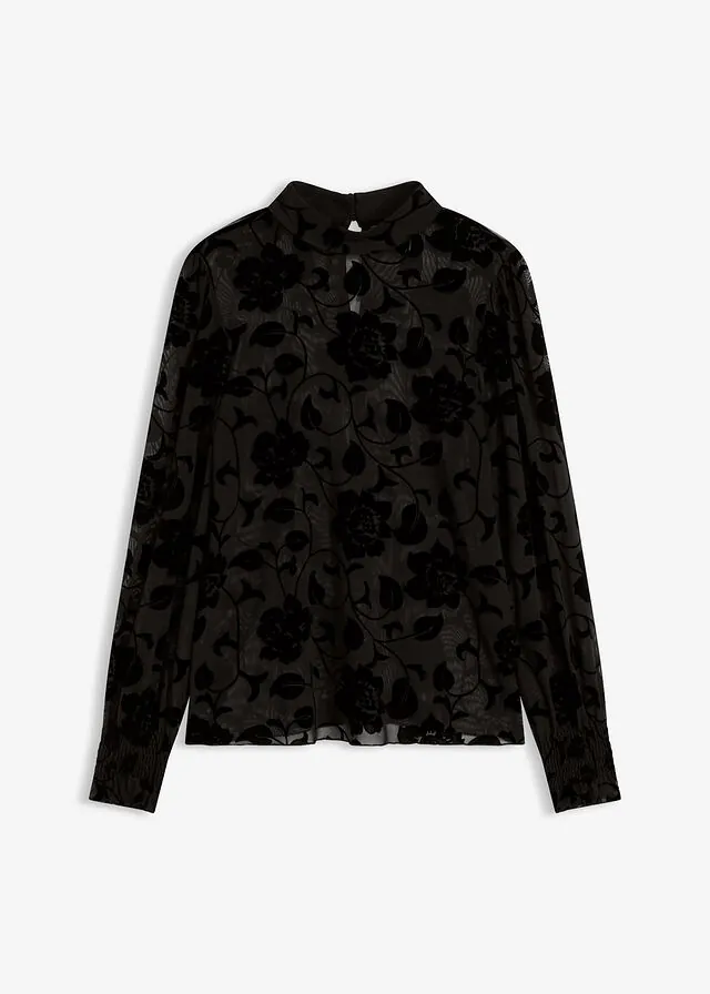 Camiseta de manga larga transparente con flocado