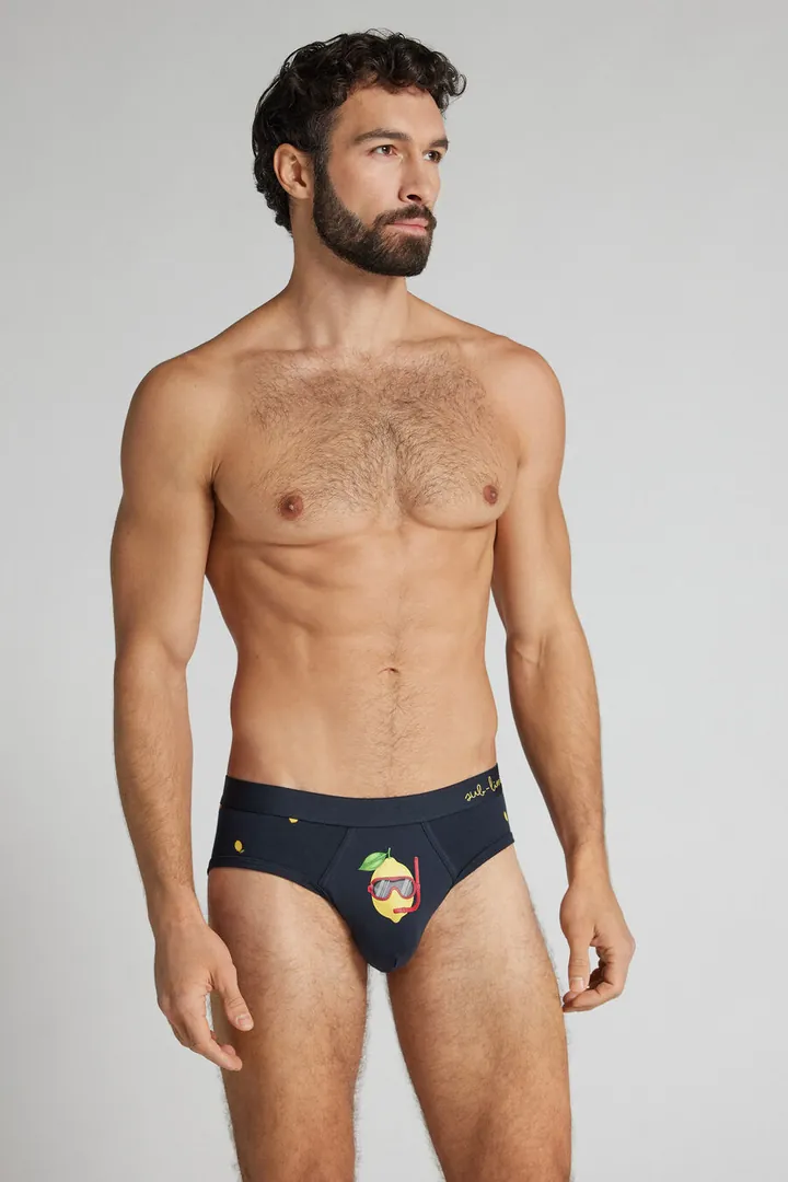 Intimissimi Slip Algodón Superior Estampado Limón Submarinista Hombre Azul Tamaño 38