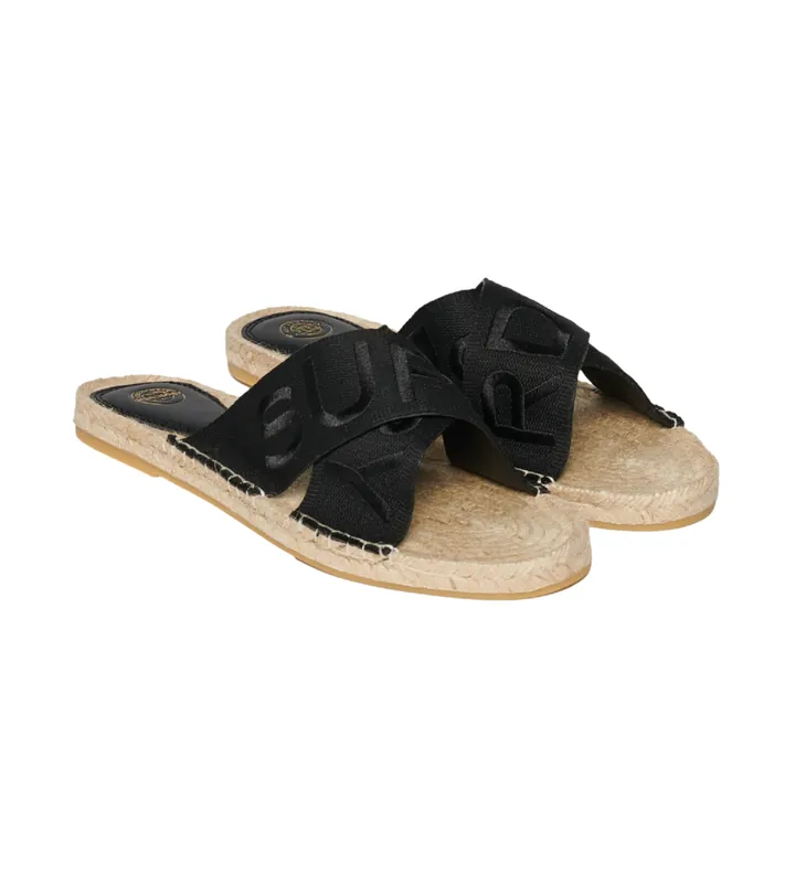 Superdry para mujer. WF310221A Alpargatas de tiras cruzadas negro (37), Tela, Plano, Ninguno, Casual
