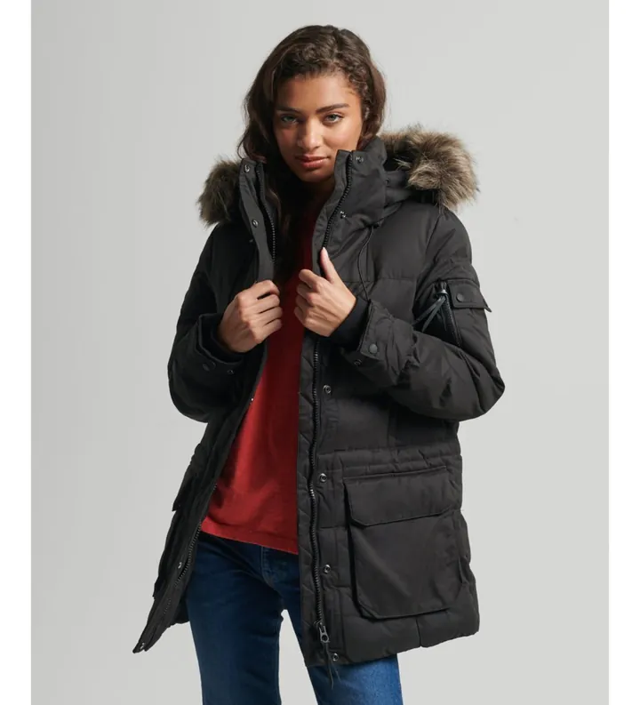 Superdry para mujer. W5011048A Parka de microfibra Expedition negro (S), Casual, Poliéster