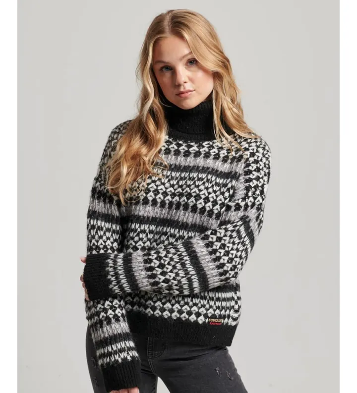 Superdry para mujer. W6110526A Jersey de punto corto con cuello vuelto negro (L), Casual, Poliamida