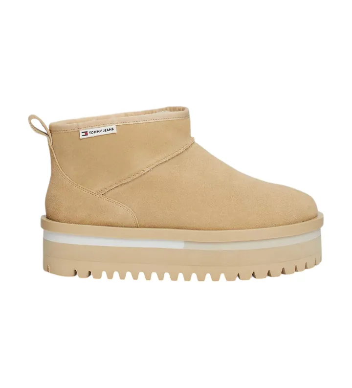 Tommy Jeans para mujer. EN0EN02599 Botines de piel con forro cálido beige (36), 3 a 5cm, Ninguno, Casual