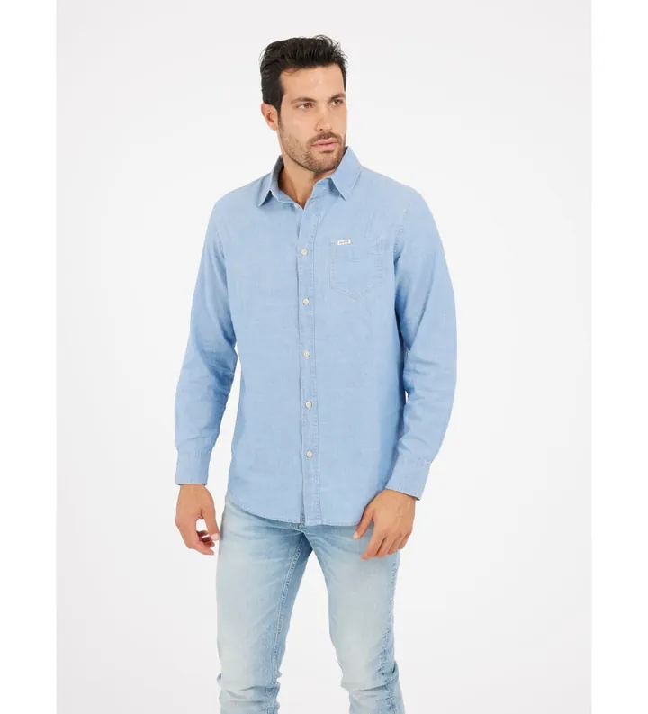Guess para hombre. M5GH44D5N41 Camisa Ronnie azul (S), Casual, Algodón, Manga larga